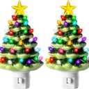 JOYIN 5.5" 2 Pcs Ceramic Xmas Tree Night Lights, Classic Christmas Decor Night Lights with 54 LED, Mini Tree Lights Plug in Christmas Decoration, Bedroom Living Room Hallway Holiday Indoor Decor