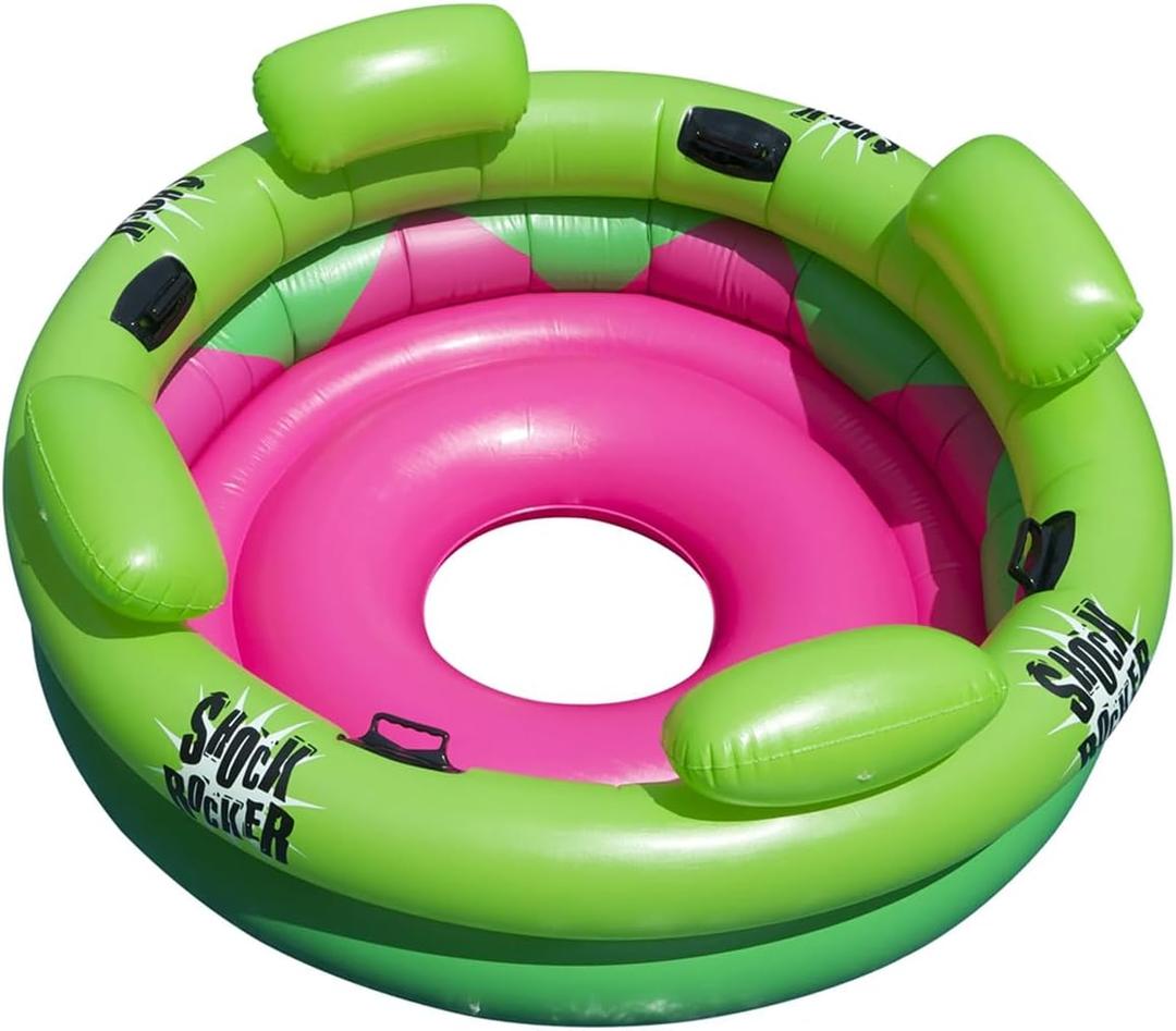 SWIMLINE Inflatable Island Pool Lounger Multi-Person Conversation Float with Backrest & Armrests, Large 75", Shock-Rocker Style, Green & Pink
