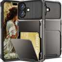 AFGHOA for iPhone 16 Case Wallet, 5 Credit Card Holder Case for Women Men, Flip Wallet Hidden ID Slot Shockproof Cover,Dual Layer TPU Hard Shell Heavy Duty Protection Bumper Case for iPhone 16 6.1