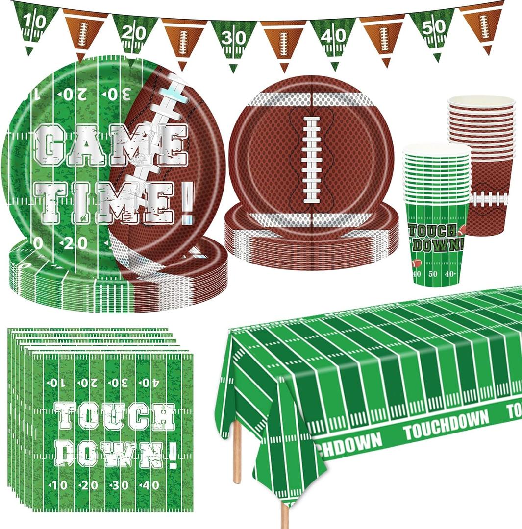 Football Party Decorations 98Pcs Football Birthday Party Suppiles Set Include Plates and Tablecloth Sport Theme Party Favors Kit