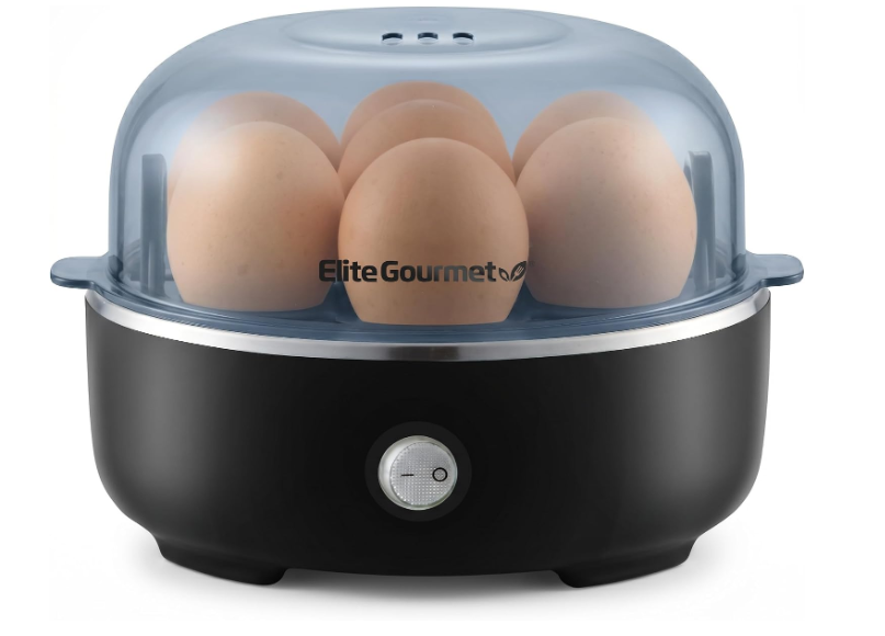 Elite Gourmet 7-Egg Electric Egg Cooker, BPA-Free, Auto Shut-Off
Soft, Medium & Hard Boiled, Measuring Cup, EGC115B