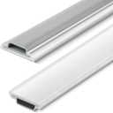 Tandefio 2 Pcs 36"L x 1-1/4"W x 3/8"H Mini Aluminum Door Threshold Door for Interior Exterior Fluted Doorway Floor Transition Seal Strip Accessibility Free Fire Weatherproof, Aluminum Silver