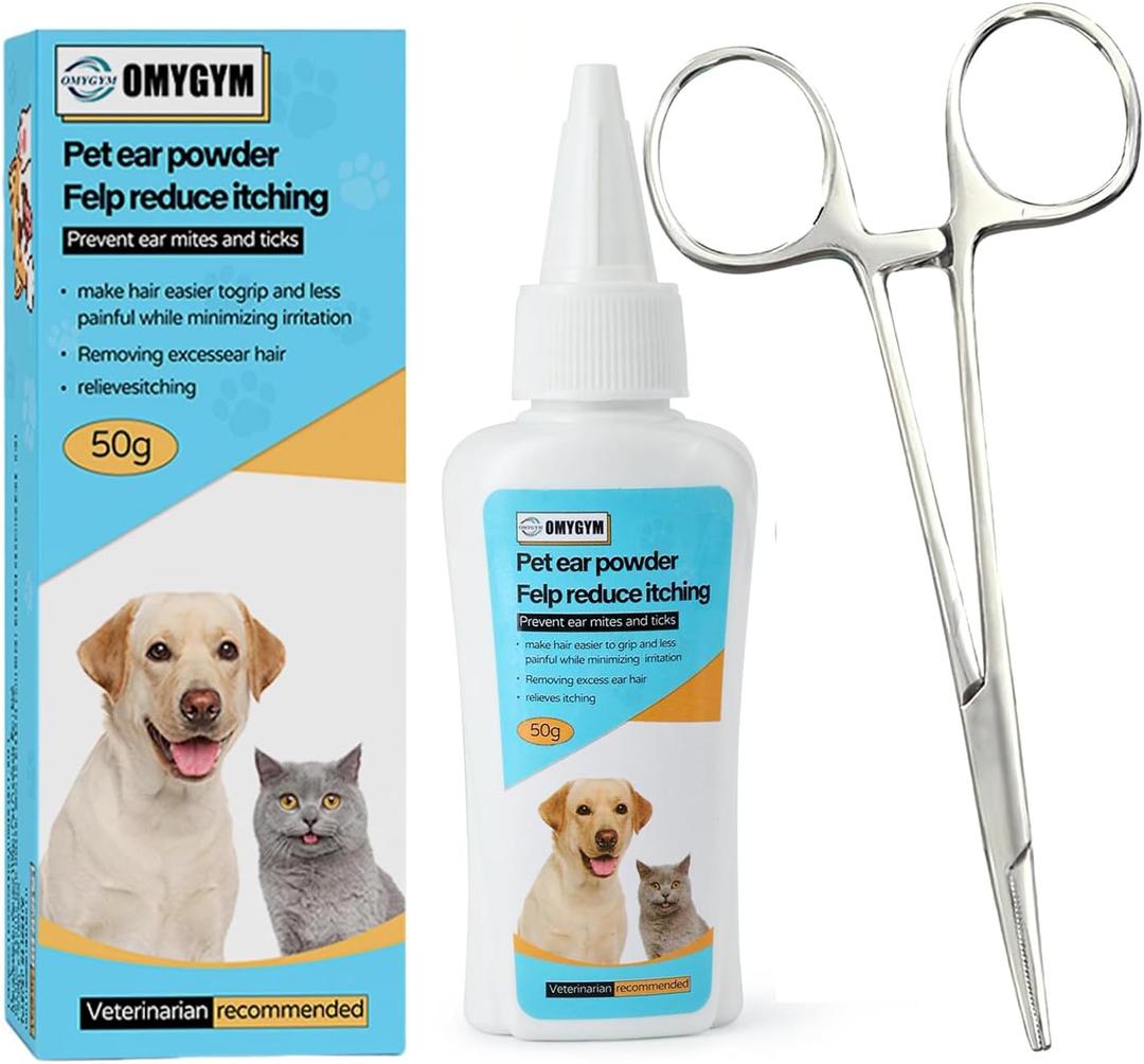 Advanced Pet Ear Powder with Professional 5" Hair Puller, Ideal as Ear Powder for Dogs Plucking, Dog Ear Powder for Hair Removal, Keeps Canal Dry, Clears Wax & Odor, Calms Itchy Ears