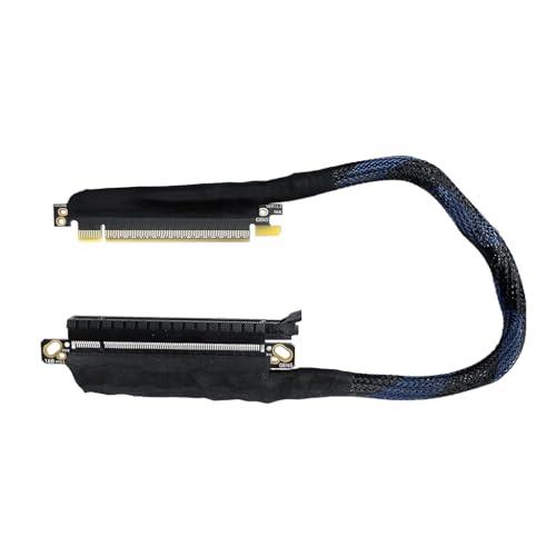 JMT 180 Degree 64GBS PCIE 5.0 X16 Graphics Card Extension Cable GEN5 Braided Mesh Harness Riser for AI Server Graphics Card Bendable GPU Adapter 16AB5 (Right Out Right in,30CM)