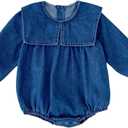 HOOLCHEAN Baby Infant Girls Spring Fall Denim Romper with Cute Big Collar (6-12 Months)