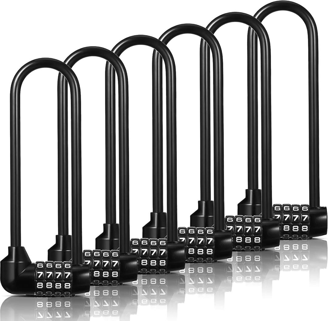 Shimeyao 6 Pieces 6 Inch Long Shackle Combination Lock 4 Digit Outdoor Waterproof Padlock with Resettable Code for School Gym Locker, Sports Locker, Fence, Gate, Toolbox, Case Storage, Black