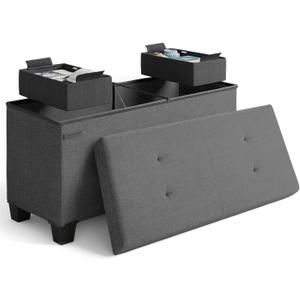 Storage Ottoman Bench with Bins, 30-in Storage Bench for Bedroom End of Bed, Folding Foot Rest Ottoman for Living Room Max 660lbs, Fabric Ottomans, Grey