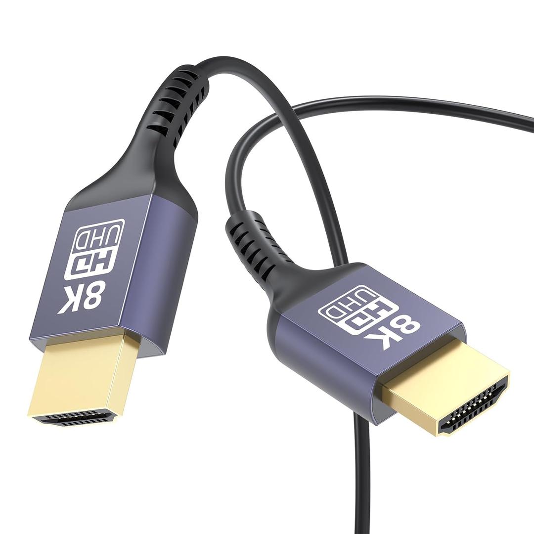Ultra Thin HDMI Cable 2FT 8K, Short HDMI 2.1 Cable 2 Foot Flexible Slim HDMI Cord 48Gbps High Speed 8K@60Hz, 4K@60Hz, 2K, 1080P, Dynamic HDR for HDTV, Monitor, Camera, HDMI Switch