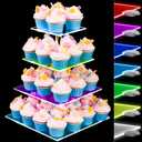Cupcake Stand with Rechargeable Light - 4 Tiered Cupcake Tower Tree - Clear Cupcake Holder for 52 Cupcakes - Led Dessert Pastry Display Stand for Parties, Celebrations, and Events