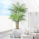 Keeplush 5ft Tall Triple Golden Cane Palm Artificial Tree Large Tropical Palm Tree UV Resistant Fake Plant in Pot for Indoor Outdoor Big House Living Room Outside Patio Office Home Decor 1Pack