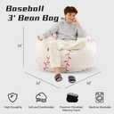 Sports Baseball Bean Bag Chair - Luxurious Bean Bag Chairs for Kids Teens Adults - Floor Sofa Couch with Filler - Plush BeanBag Furniture for Living Room Bedroom College Dorm - 32 Inch