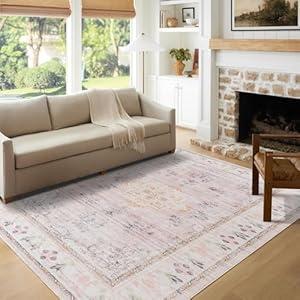 Auemtyn 3x5 Washable Area Rug for Living Room, Pink Rug with Non Slip Backing, Low Pile Carpet for Bedroom (Multi Pink, 3'x5')