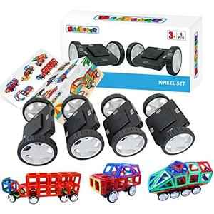 MAGBLOCK 4 Pcs Wheels Set for Hole Magnetic Building Blocks, Not for Non-Hole Magnetic Tiles, Wheel Bases for Kids’ Construction Magnet Toys - Build Trains, Cars, Trucks (Magnets Not Included)