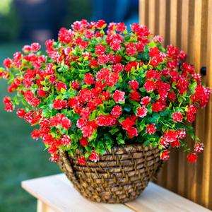 AXYLEX Artificial Flowers for Outdoors Fake Plants - 12 Bundles Faux UV Resistant No Fade Plastic Greenery Home Garden Porch Patio Decoration Boxwood Shrubs (Red)