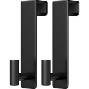 PMMASTO 2-Pack Over The Door Hooks - Rustproof Stainless Steel Door Hangers for 1-3/4 Inch Doors, Non-Marking and Tool-Free Easy Install (Black, T Shape-Fits 1-3/4" Thick Door)
