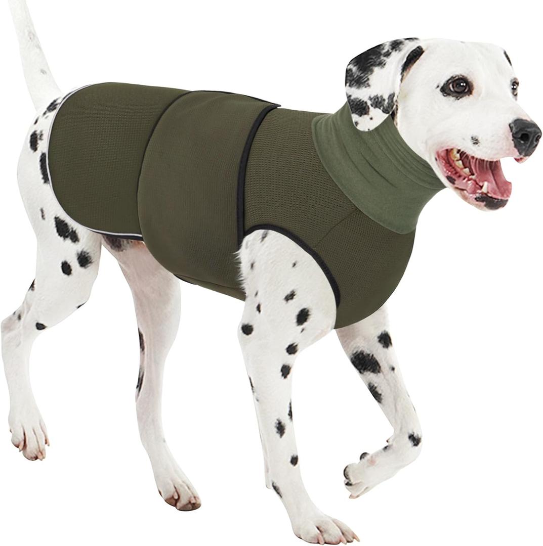 AOFITEE Dog Anxiety Vest, Thunder Jacket for Dogs Anxiety Extra-Large, Breathable Pet Calming Shirt for Fireworks, Thunder, Travel, Separation, Anti-Anxiety Pets Calming Vest with High Collar, XXL (Army Green)