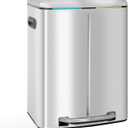 FDW | 10 Gallon Trash Can with Lid | Stainless Steel | Fingerprint-Proof | Made of Stainless Steel | Soft-Close Step Pedal | Hands-Free Use | Easy to Clean | for Kitchen, Office, Bathroom