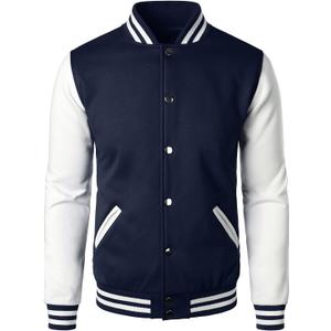 HOOD CREW Mans Varsity Baseball Jacket Cotton Blend Letterman Jackets (Large, Navy)
