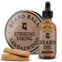 Striking Viking Beard Oil and Balm - Men's Beard Grooming Kit with All-Natural Beard Oil and Leave in Beard Balm Conditioner - Enriched with Argan and Jojoba Oil, Sandalwood (1 Fl Oz (Pack of 2))