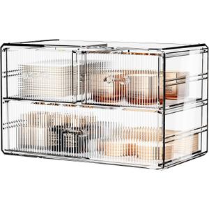ZHIAI Stackable Storage Drawers, Acrylic Bathroom Counter Organizer Clear Makeup Organizers for Vanity, Kitchen Cabinets, Bathroom, Undersink, Home Organization and Storage (3 Drawers, Pattern A)