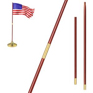 Landical 1 Pcs Indoor or Parade Flagpole Solid Wooden Flag Pole Brass Screw Joint Indoor Flag Pole, Brown and Gold (7 ft)