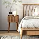 LAATOOREE Small Nightstands Set of 2, Side End Table, Bedside Table with Fluted Door, Solid Wood Feet; for Bedroom, Small Bed
