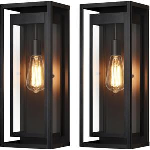 19" Outdoor Wall Lights, 2 Pack Large Size Matte Black Outdoor Sconce Lights with Clear Glass Shade, Waterproof Porch Lighting Exterior Light Fixture for Front Door, Garage