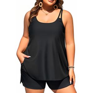 Tempt Me Plus Size Tankini Swimsuits - Women Two Piece Tankini Top with Shorts Flowy Swimsuit 2025 Bathing Suits (Black), Size: 18 Plus