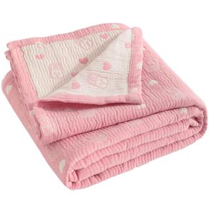 NTBAY 3 Layer Muslin Cotton Toddler Blanket, Jacquard Reversible Nursery Bed Blanket, Super Soft and Thermal for All Seasons, Decoration Gift, 30"x40", Pink Rabbit (30x40 Inch (Pack of 1))
