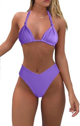 Bikini Sets for Women Sexy Halter Triangle String Bikini Cheeky V Cut High Waisted Thong Swimsuits 2 Piece, Medium