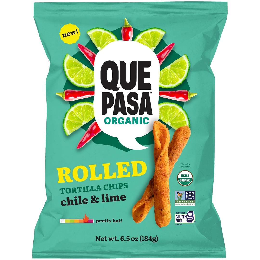 Que Pasa Organic Chile Lime Tortilla Chips, 6.5 Ounce (Pack of 6) (EXP 09/11/26)