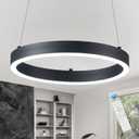 12in LED Ring Chandelier Black Modern Dimmable Pendant Light Height Adjustable Circular Hanging Ceiling Fixture for Kitchen Island Dining Table Entryway Sink