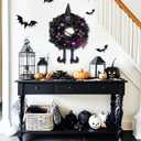 Halloween Wreath for Front Door 26" Tinsel Black Witch Wreath with Hat Legs and Purple Pumpkin for Fall Autumn Indoor Window Door Thanksgiving Halloween Decorations
