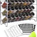 SWOMMOLY Spice Rack Organizer with 24 Empty Round Spice Jars, 396 Spice Labels with Chalk Marker and Funnel Complete Set, Spice Rack for Cabinet, Countertop or Wall Mount, Silver