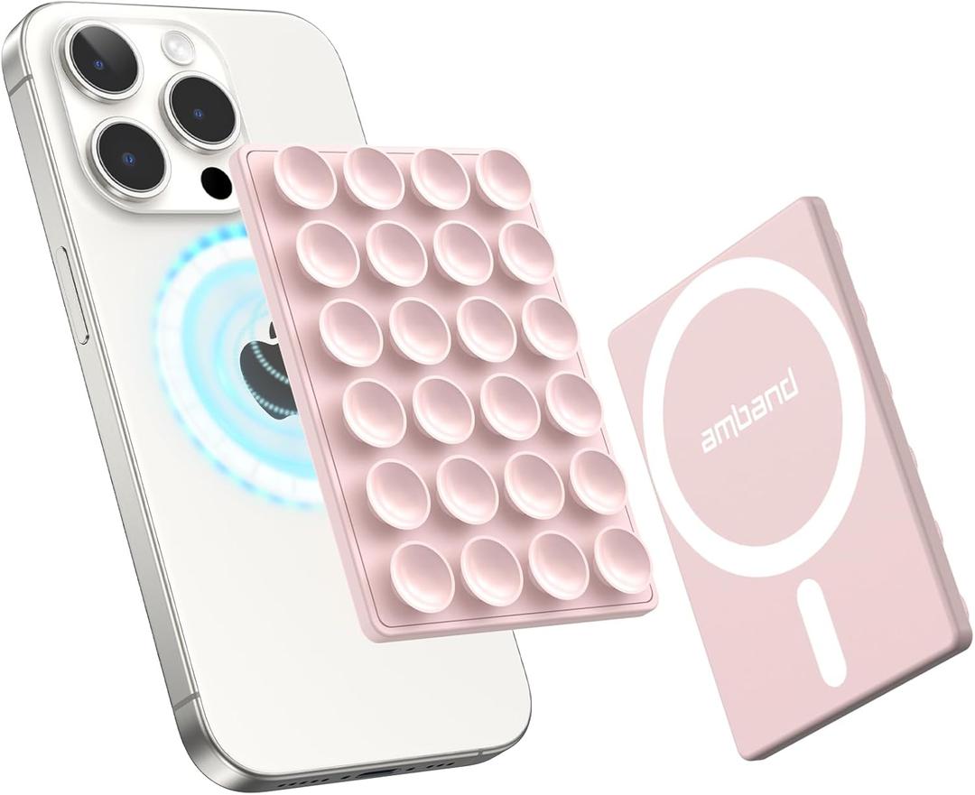 amBand Magnetic Sticky Phone Suction Grip for MagSafe, Removable for Wireless Charging, Durable Magnet Silicone Portable Mount Stand for iPhone 12/13/14/15/16 Series, Hands-Free Video/Selfie