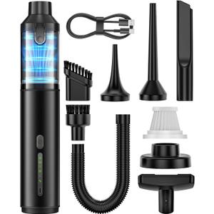 Car Vacuum Portable Cordless Handheld Vacuum Cleaner 4-in-1 Mini Cordless Vacuum with 2 Suction Modes and 16000pa Suction Power Blowing & Inflating 2 Modes Handheld Vacuum for Car, Desk, Keyboards. Black