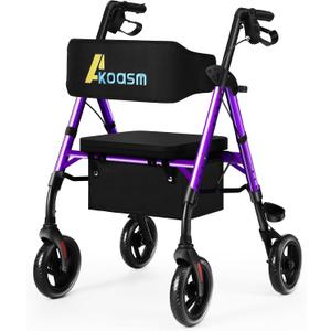 Lightweight Foldable Rollator Walkers for Seniors with Seat - Adult Rolling Walker with Seat and Brakes, 300 Lb Capacity, All Terrain 8" Big Roller Wheels, Adjustable Handles and Seat Height, Purple