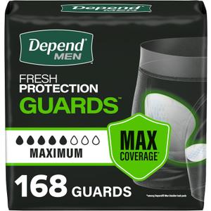 Depend Guards Incontinence Pads for Men, Maximum Absorbency, 168 Count 