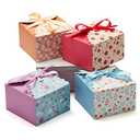 Small Floral Gift Boxes with Lids & Ribbons (20 Pack) 5.8” x 3.7” Empty Decorative Treat Boxes for Gift Giving, Baked Goods, Square Cookie Tins, Mithai Indian Sweets, Candy, Diwali, Bulk, Return, Cute