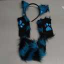 Cat Wolf Fox Tail Faux Fur Ear Headband Paw Gloves Set for Adult Children Halloween Xmas Fancy Party Cosplay Costume for Kids (Blue-black)