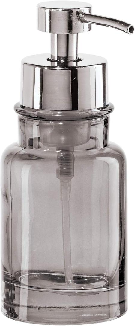 OGGI Glass Foaming Soap Dispenser - 10oz Capacity, Round, Heavy Glass - Stylish Refillable Foaming Hand Soap Dispenser, for Bathroom and Kitchen, Gray/Chrome