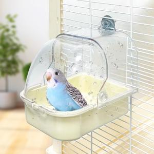 Bird Bath for Cage, Cleaning Pet Supplies Cockatiel Bird Bathtub with Hanging Hooks for Little Bird Parrots Spacious Parakeets Portable Shower for Most Birdcage (Beige) (white)