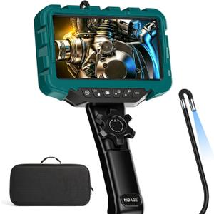 7'' IPS Articulating Borescope NIDAGE 0.24in Endoscope Camera with Light 2-Way Inspection Camera with Articulated Snake Head, Flexible Automotive Mechanics Fiber Optic Scope Cam 5.3FT