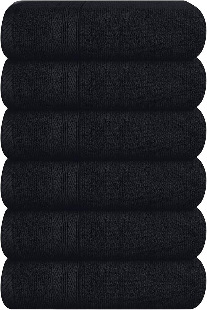 BOUTIQUO Ultra Soft 6-Piece Hand Towel Set 16x28-100% Ringspun Cotton - Durable & Highly Absorbent Hand Towels - Ideal for use in Bathroom, Kitchen, Gym, Spa & General Cleaning - Black