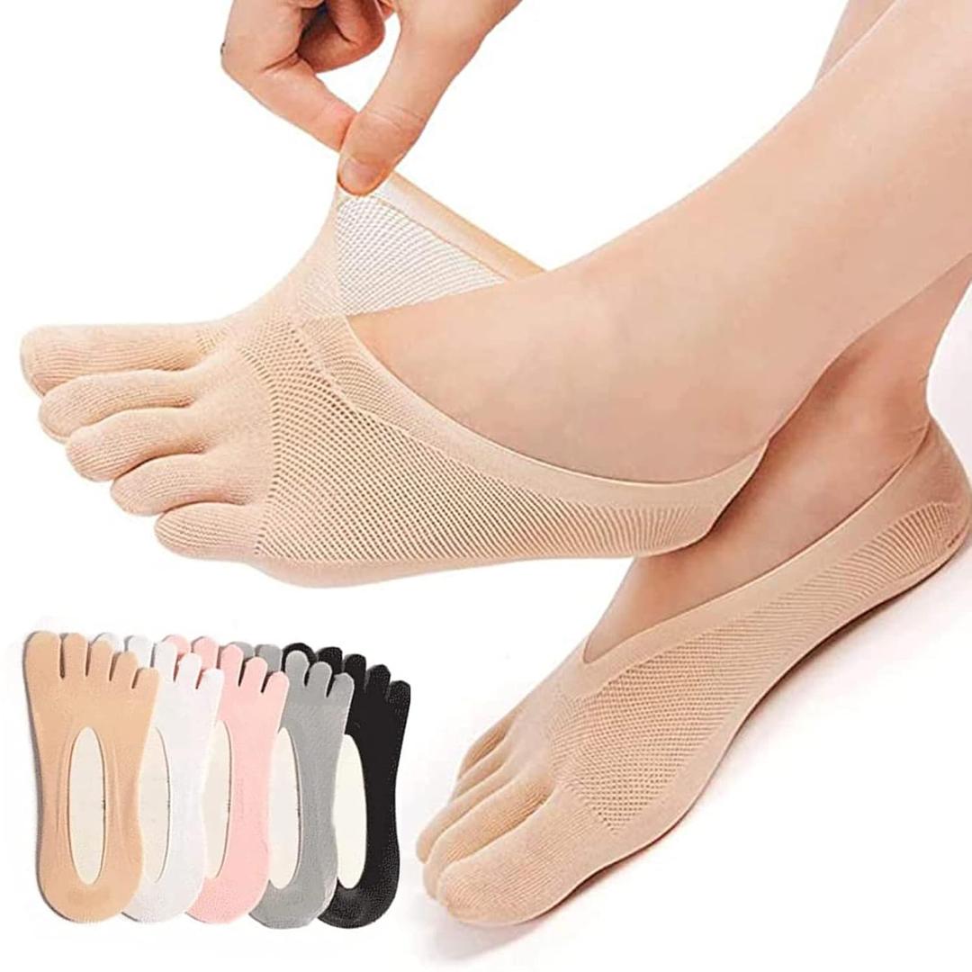 5 Pairs Sock Align Toe Socks for Bunion, No Show Low Cut Five Finger Orthopedic Compression Socks For Women (Toe Socks-B)