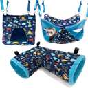 Ferret Hammock Set for cage Cage Accessories 3 Style,Ferret Double Hammock or Square House and Tunnel Bed for Guinea Pig Toy(Blue)