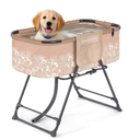 SereneLife Foldable Dog Bath Tub with Adjustable Height, 360° Access, Drain Hose & Storage Pockets – 130 lb Capacity Grooming Station for Indoor/Outdoor Use, Beige