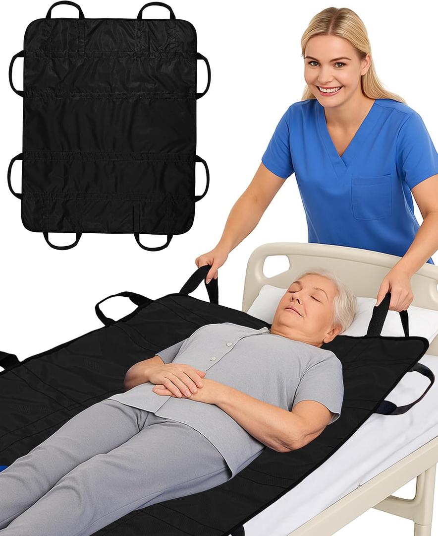 SPRING SEAON Patient Positioning Bed Pad with Handles Transfer & Slide Sheet for Elderly Care, Waterproof Washable Draw Sheet for Hospital or Home Use, 46.5" x 38.5", 400 LBS Support, Black