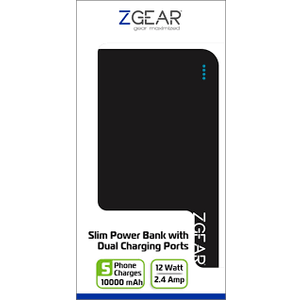 ZGear 10000 mAh Slim Dual Charging Port Power Bank - Black