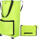 Shopping Bag with Wheels, Portable Trolley Bags Foldable Tote Grocery Cart, Reusable and Collapsible Utility Bag, 360 Swivel Wheels, Large Capacity for Travel and Home (Green)